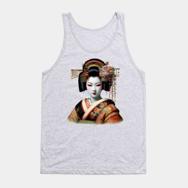 Japanese Geisha Girl Renaissance Tank Top by Ravenglow